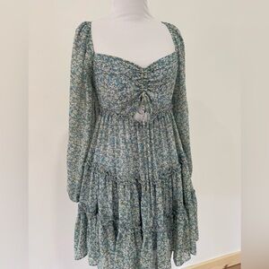 Lush Blue Floral Long Sleeve Dress